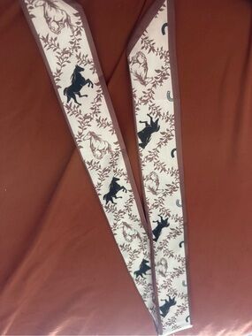 Equestrian-Print Decorative Scarf in Brown and Cream
